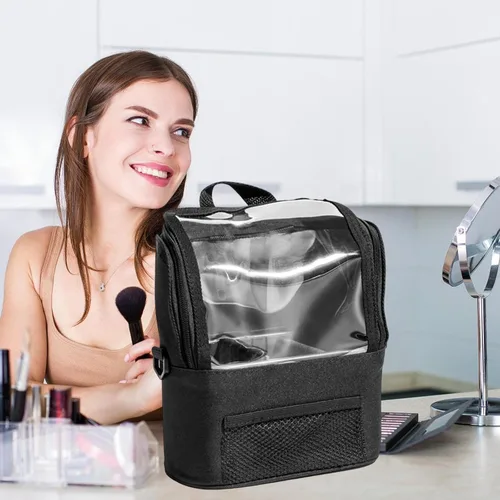 Vista 8 de Estuche para brochas de maquillaje, soporte para tazas, bolsa de cosméticos de viaje, almacenamiento para artistas, bolsa grande para brochas