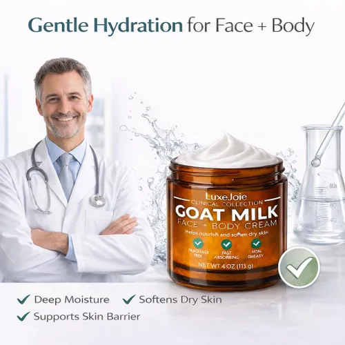 Vista 7 de LuxeJoie Crema facial de leche de cabra – Hidratante sin fragancia para piel seca y sensible – Hidratación rápida no grasa – Suave loción facial