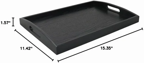 Vista 8 de DILLMAN Bandeja de servir grande rectangular de madera negra bandeja de comida bandeja de mayordomo bandeja de desayuno con asas (pequeña)