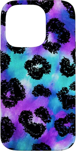 Vista 17 de iPhone 16 Purple Turquoise Black Leopard Tie Dye Print Cheetah Pattern Case
