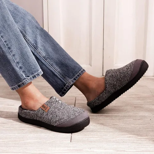 Vista 2 de MERRIMAC Pantuflas de espuma viscoelástica de punto para hombre, cómodas, con forro de sherpa