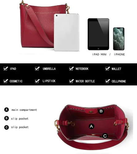 Vista 4 de Bolso de mano de cuero para mujer, bolso de hombro y bolsos de mano