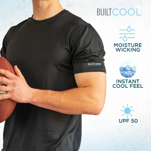 Vista 5 de BUILTCOOL Camisa de cuello redondo para hombre, de secado rápido, absorción de humedad instantánea, protección solar UPF 50