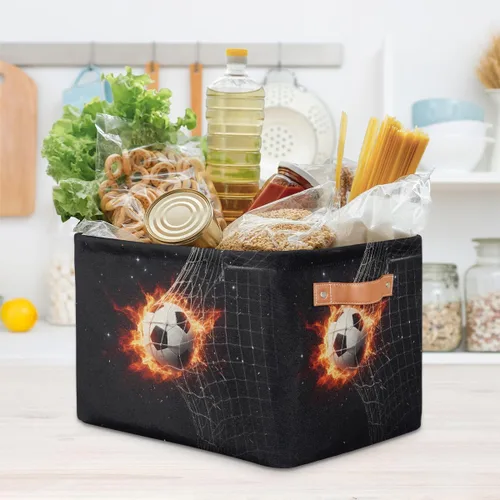 Vista 7 de AUUXVA Cesta de almacenamiento para fútbol, bola de fuego, caja de cubo de almacenamiento deportiva, de lona duradera, plegable, cesta organizadora