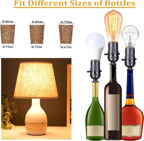 Vista 3 de Kit de lámpara de botella Aokpsrt con broca de vidrio de 9mm DIY Kit de lámpara para botellas de licor con enchufe deslizante y cable