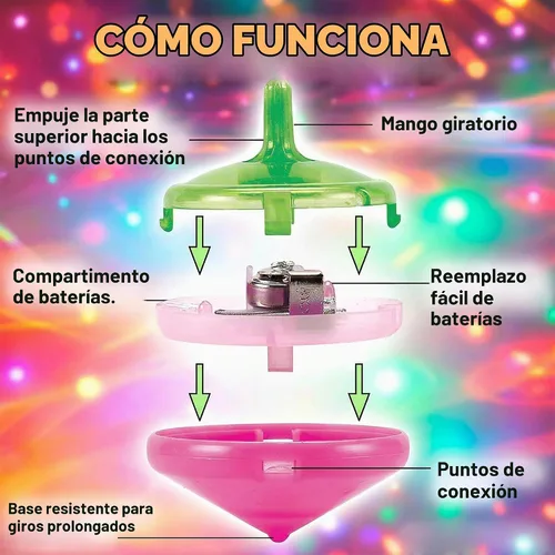 Vista 4 de Tops giratorios LED intermitentes para niños, recuerdos de fiesta a granel y premios de aula (clásico - 50 piezas)