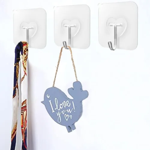 Vista 3 de DGYB 20 piezas de ganchos adhesivos transparentes para colgar, ganchos de pared autoadhesivos de 22 libras, ganchos de pared resistentes