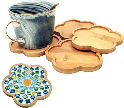 Vista 12 de 4 posavasos de bambú de mosaico para manualidades, bandejas de base en blanco, posavasos para beber, posavasos para plantas, placa de arte