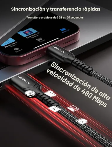 Vista 7 de JSAUX - Cable de carga para iPhone 18 y 17 Pro, 3.3 pies, paquete de 2 USB a USB C, color negro