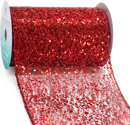 Vista 19 de Cinta con alambre de malla brillante con purpurina de 6 x 10 yardas, color negro para decoración del hogar, lazo para envolver regalos