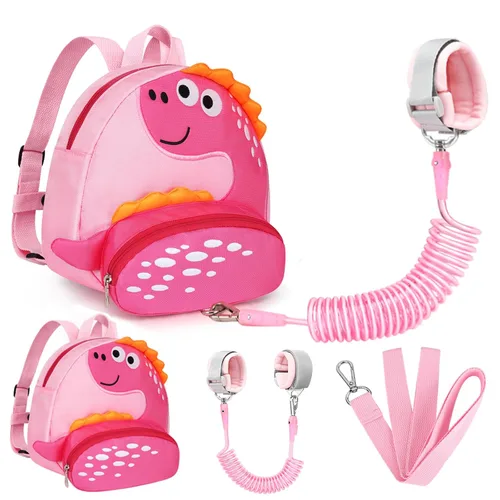 Vista 12 de Accmor Mochila con arnés para niños pequeños con correa, lindas mochilas con dinosaurios con enlace antipérdida en la muñeca, lindas pulseras