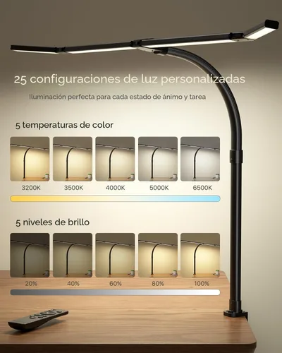 Vista 8 de ONEMIX Lámpara de escritorio LED de 42 pulgadas con abrazadera, luz de escritorio de arquitecto con control remoto, barra ajustable de 4 segmentos