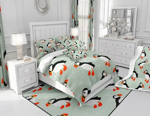 Vista 6 de jejeloiu Juego de ropa de cama para niños y niñas, tamaño individual, diseño de pájaros y frailecillos, para decoración de dormitorio de niños