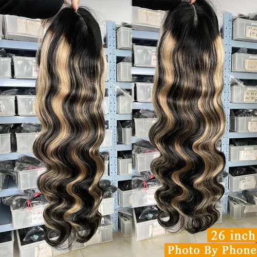 Vista 3 de Lemoda FB/27 Balayage - Pelucas de cabello humano con encaje frontal de 13 x 6 pulgadas, color degradado, ondulado, HD, transparente, encaje