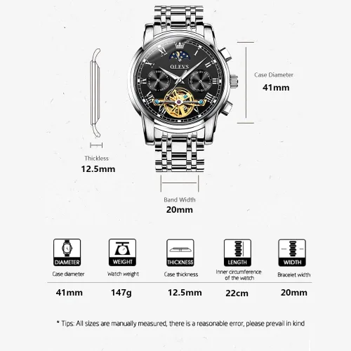 Vista 3 de Verhux Reloj automático para hombre, reloj de pulsera mecánico, impermeable, regalo para hombre
