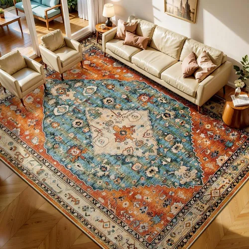 Vista 431 de SERISSA - Tapetes florales vintage, antideslizante, lavable, pequeño, ultrasuave, bohemio, de pelo bajo, para entrada, interiores, habitación
