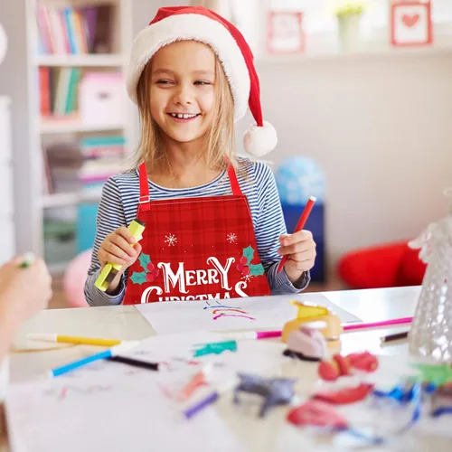 Vista 4 de Fiodrimy Delantales para niños, delantal artístico para niñas, niños, delantal de pintura con bolsillos ajustables para cocinar, hornear y cocinar