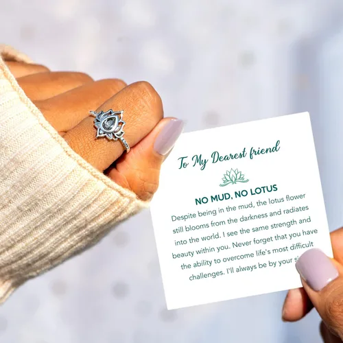 Vista 4 de STORYJEWELLERY Anillo de promesa de loto para mujer, anillo de flor de loto plateado, anillo delicado para niñas, regalos de joyería para mujeres