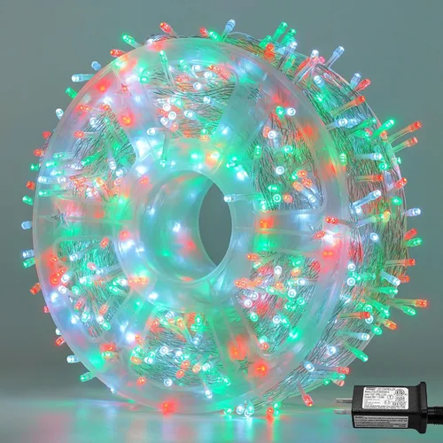 Vista 28 de QITONG Tira de luces rojas y verdes para exteriores, 165 pies, 500 luces LED de alambre transparente de Navidad para interiores, 8 modos de luz