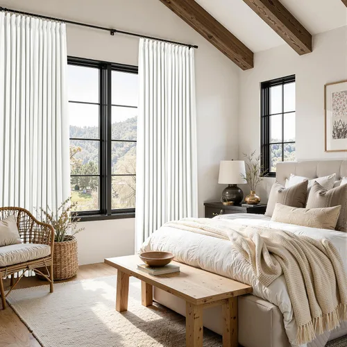 Vista 5 de Cortinas opacas plisadas de lino beige y blanco de 90 pulgadas de largo para dormitorio o sala de estar, juego de 2 paneles, oscurecimiento