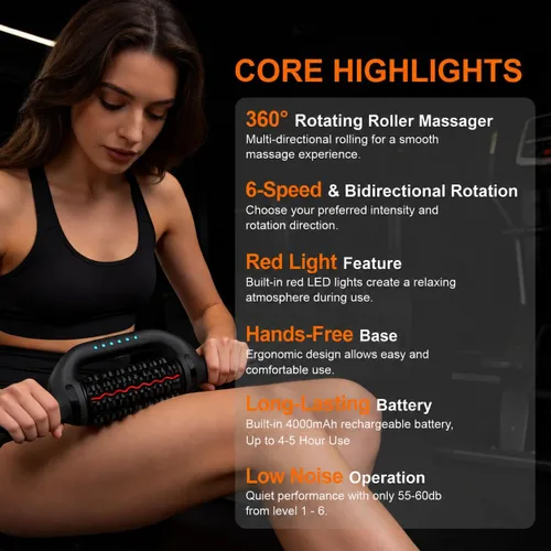 Vista 2 de Masajeador eléctrico con luz roja, masajeador de drenaje linfático para linfedema y lipedema, barra de recuperación muscular y rodillo de masaje