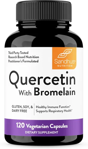 Vista 5 de Sandhu's Quercetina 1000 mg y quercetina con bromelina 1000 mg por porción Complejo de suplementos de bioflavonoides Apoya la salud inmunológica