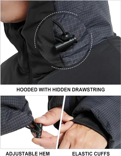 Vista 6 de HARD LAND Abrigo de invierno pesado para hombre, impermeable, con capucha y acolchado Sorona