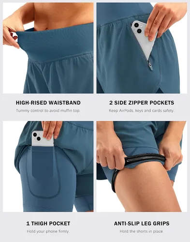 Vista 5 de Bikewa Pantalones cortos de ciclismo de montaña para mujer, acolchados en 4D, con bolsillos con cremallera