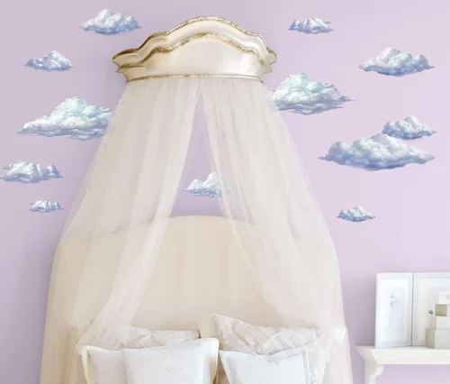 Vista 4 de Create-A-Mural Calcomanías de pared de nube de cielo, hermosas calcomanías de pared para niñas, calcomanías de arte de pared para dormitorio