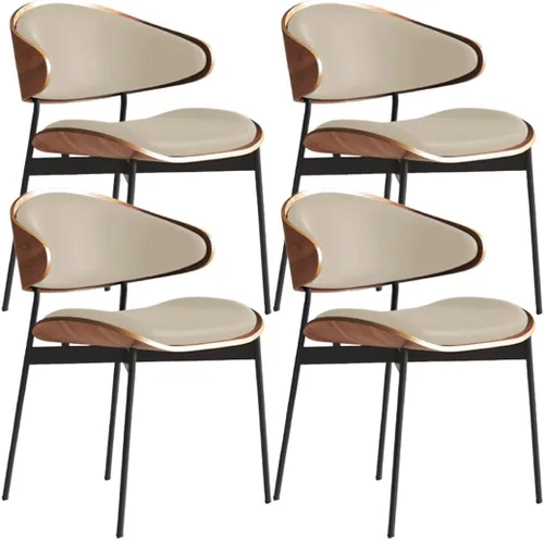 Vista 15 de YVYKFZD Juego de sillas de comedor de mediados de siglo, silla de comedor con respaldo curvado y patas de metal, sillas de cocina tapizadas de Negro