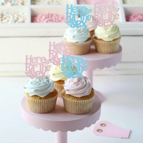 Vista 5 de Rsstarxi Paquete de 24 adornos para cupcakes sexuales, color rosa o azul, para revelación de género, para niños o niñas, temática de revelación