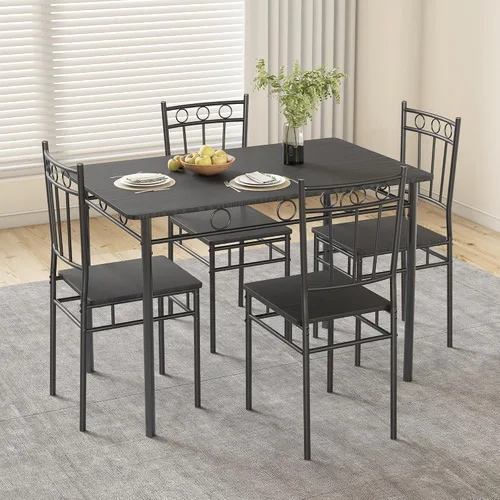 Vista 8 de Juego de mesa de comedor para 4, mesa de cocina y sillas de 5 piezas, juego de mesa de comedor rectangular con 4 sillas, juego de mesa de cocina que