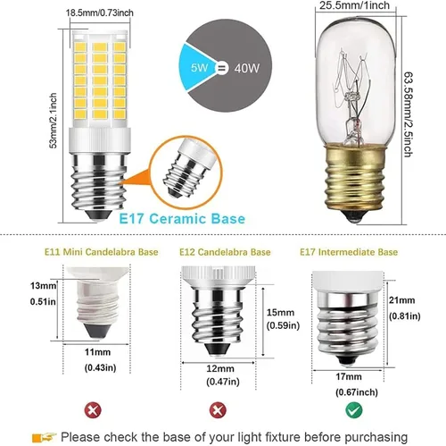 Vista 2 de TAIYALOO Bombilla LED E17 regulable, bombilla de horno de microondas de 5 W, blanco natural 4000 K, repuesto de bombilla halógena de 40 W