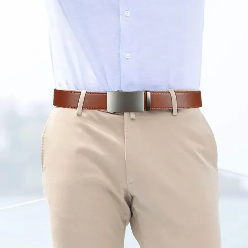 Vista 5 de Paquete de 2 cinturones de trinquete de 1 38 pulgadas, cinturón de vestir de cuero para hombre en juego de regalo, tamaño de 28 a 62 pulgadas