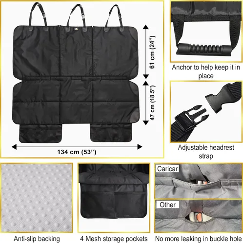 Vista 5 de Protector de Asiento para Auto, Funda para Asientos de Niños en Coches Impermeable, 3 Cinturones Traseros Funcionales, Cojín para Asiento de Bebé