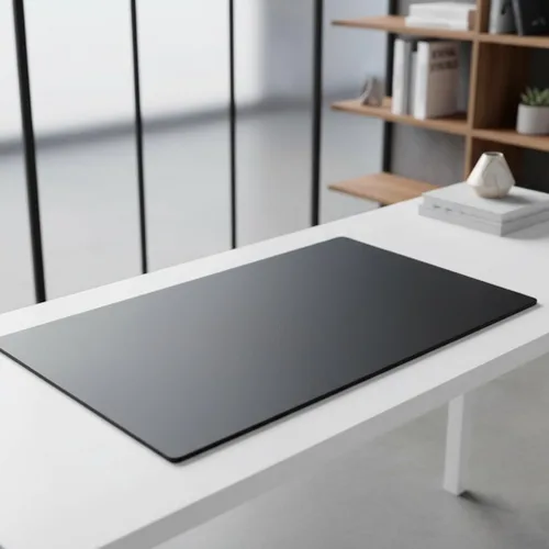 Vista 4 de Dacasso Protector de escritorio de cuero sintético negro de 30 x 19 pulgadas con rieles laterales exteriores para escribir, protector de superficie