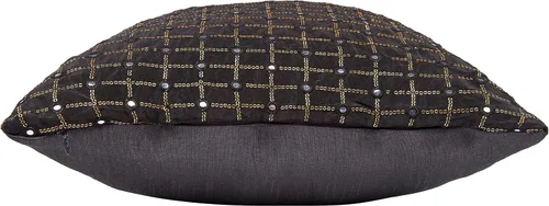 Vista 6 de Juego de 2 almohadas decorativas negras de 12 x 12 pulgadas, fundas de almohada pequeñas de seda para sofá, funda de cojín bordada con lentejuelas