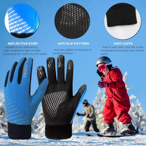 Vista 4 de FINGER TEN Kids Winter Gloves Warm Waterproof with Free Neck Warmer Boys Girls Touchscreen for Cold Weather Outdoor Sports