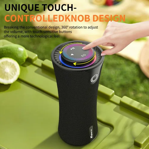 Vista 3 de CYBORIS Altavoz Bluetooth portátil, altavoces inalámbricos de 80 W con graves profundos, sonido estéreo envolvente de 360 grados, tiempo