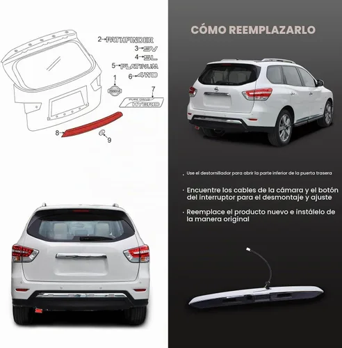 Vista 6 de Moldura Cromada de Acabado de Manija de Compuerta Trasera, compatible con Nissan Pathfinder 2013-2019 Manija de Compuerta Elevadora, Abridor