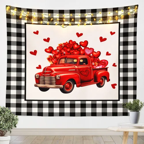 Vista 6 de Tapiz femenino de flores de rosas rojas, tapiz de pared para el día de San Valentín, decoración de habitación de niñas y mujeres, diseño de retazos
