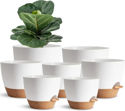 Vista 10 de Macetas de riego automático con orificio de drenaje, macetas para plantas de flores para interiores y exteriores, macetas de plástico negro