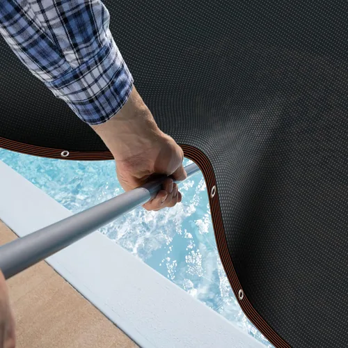 Vista 7 de Riakrum Cubierta de red de hojas de piscina de 20 x 40 pies, rectangular, color negro, cubierta de malla para estanque para piscinas enterradas que