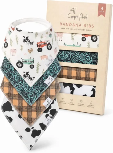 Vista 33 de Copper Pearl Baberos tipo bandana para bebé, paquete de 4 baberos de algodón suave para babear y dentición, absorbentes, ajuste ajustable, muchos