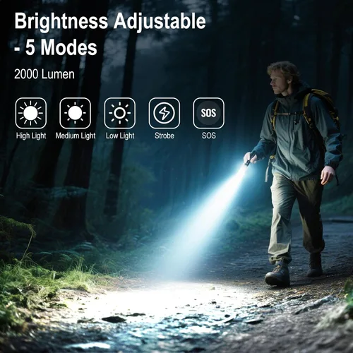 Vista 2 de Linternas recargables, linterna de bolsillo EDC de alto lúmenes con clip, 5 modos de luz de flash pequeña súper brillante potente para camping