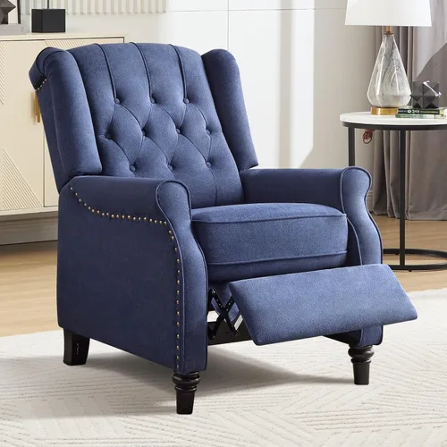 Vista 9 de Silla Reclinable Push Back, Silla de Acento de Tela Reclinable Push Back con Decoración de Remaches, Respaldo Abotonado Capitoné, Sillón Wingback