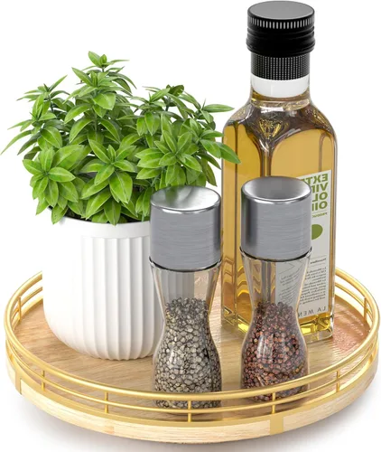 Vista 39 de Marble Lazy Susan - Tocadiscos para mesa, bandeja redonda de mármol de grano de madera antigua de 10 pulgadas para mesa de comedor, encimera de Negro