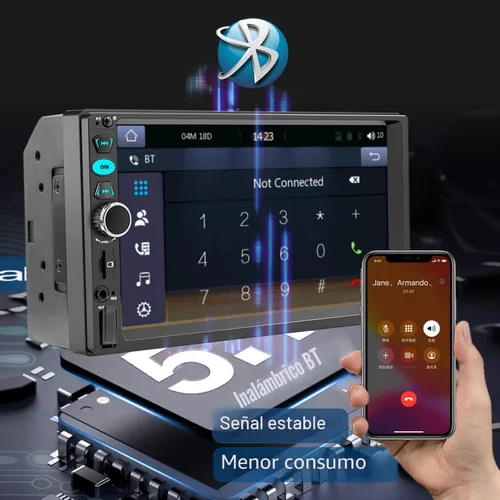 Vista 2 de Estéreo de coche de 7" con pantalla táctil de doble DIN con Apple CarPlay, estéreo de coche Bluetooth de 7" con cámara de respaldo, controles