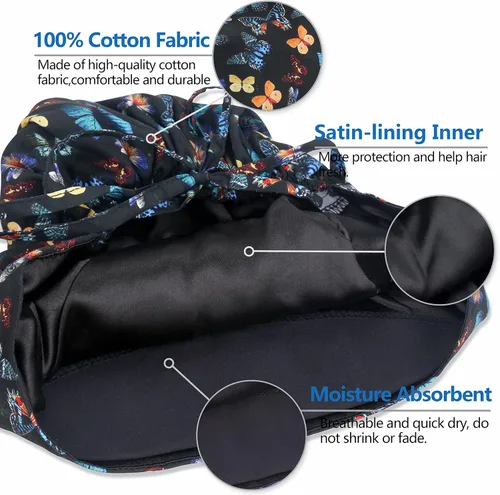 Vista 2 de IRIS CRAFT - Gorra de trabajo ajustable con botón, gorro de trabajo de algodón con banda absorbente de sudor con bolsillo para cola de caballo
