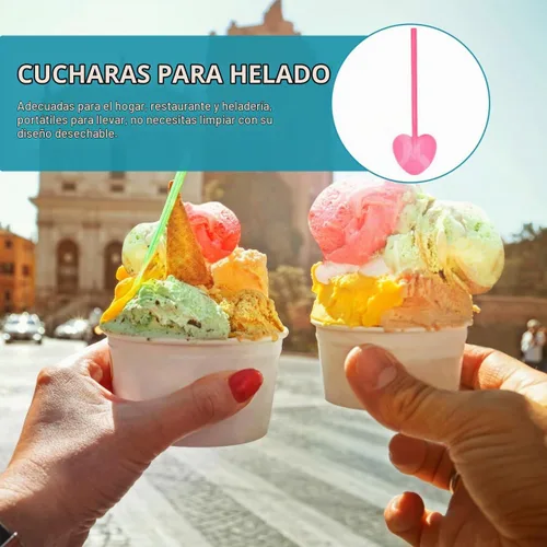 Vista 4 de NUOBESTY 100 cucharas de plástico desechables en forma de corazón, cucharas de postre de 4.1 pulgadas para pasteles, mousse, suministros de fiesta